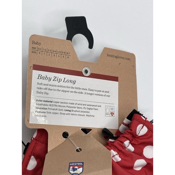 HESTRA GLOVES MITTENS GIRLS KIDS LONG ZIP MITTENS RED POLKA DOTS SIZE 3 - Picture 5 of 5